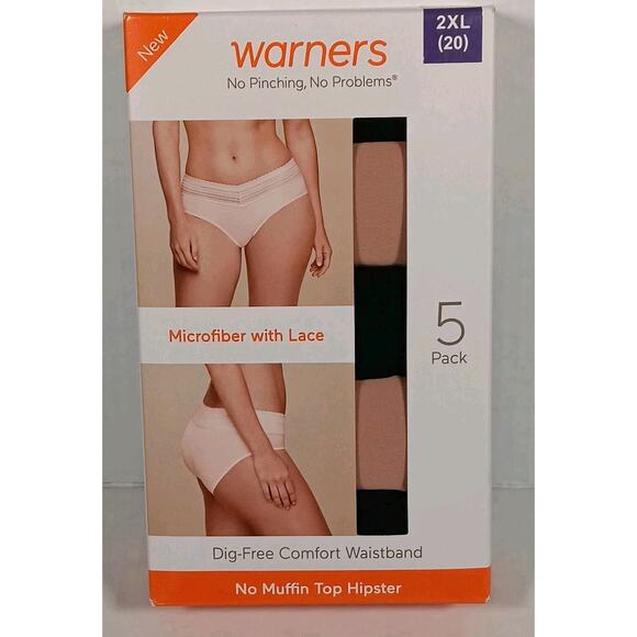 Warners Briefs 5-Pack No Pinching No Problems Lace Waistband Hipster Size 2XL - Picture 1 of 9